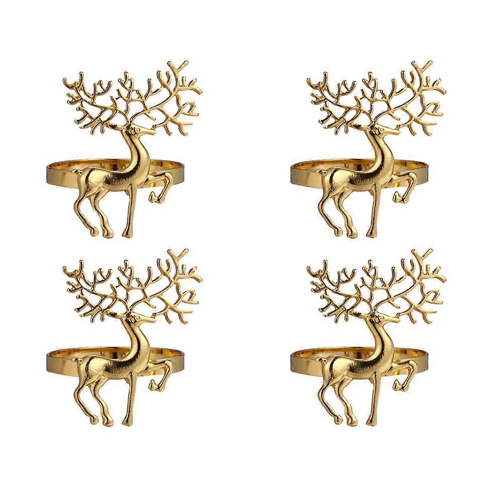 Dining Table Napkin Ring Christmas Elk Napkin Buckles Golden 3.8x3.8cm Table Decoration 4Pcs