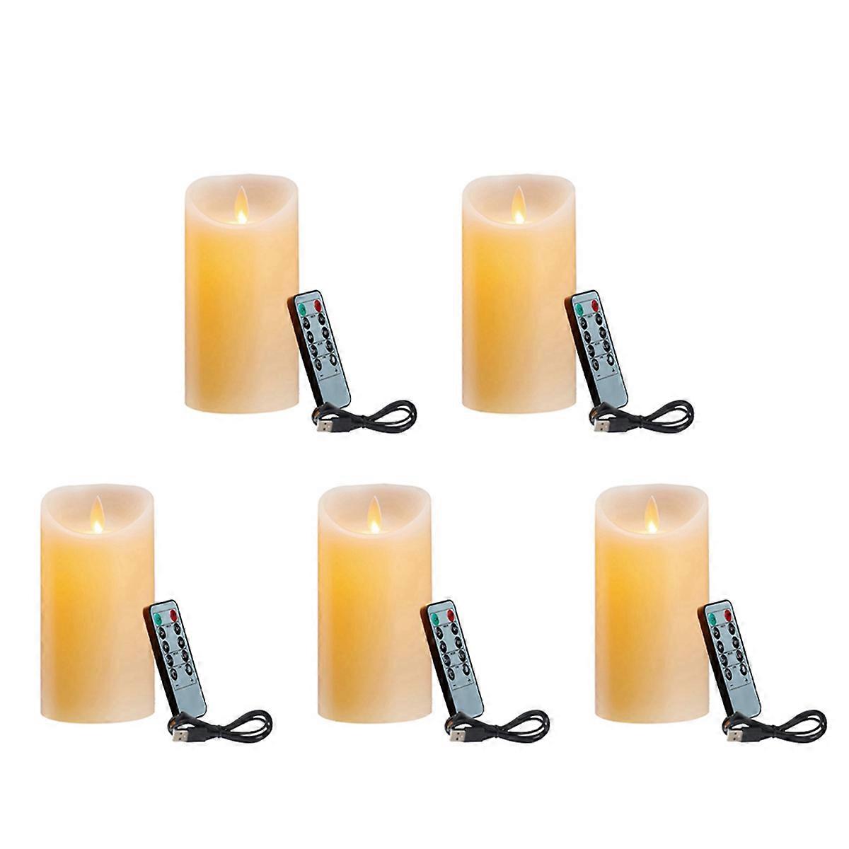 5X LED Candles, Flickering Flameless Candles, Rechargeable Candle, Real Wax Candles with Remote Cont