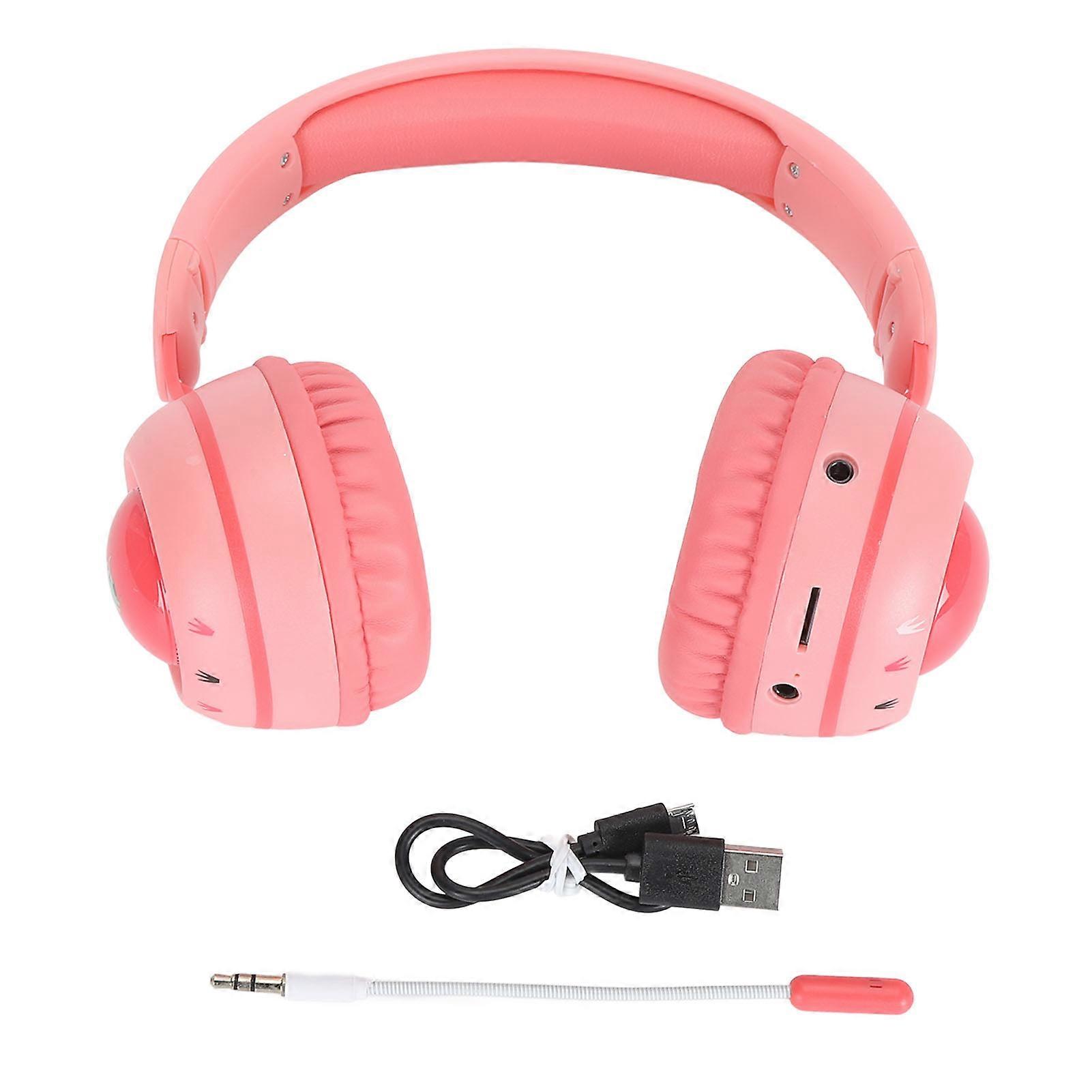 Kids Bluetooth Headphones with RGB Lights 15H Playtime HiFi Stereo Wireless and Wired Kids Headset with Detachable Mic Pink
