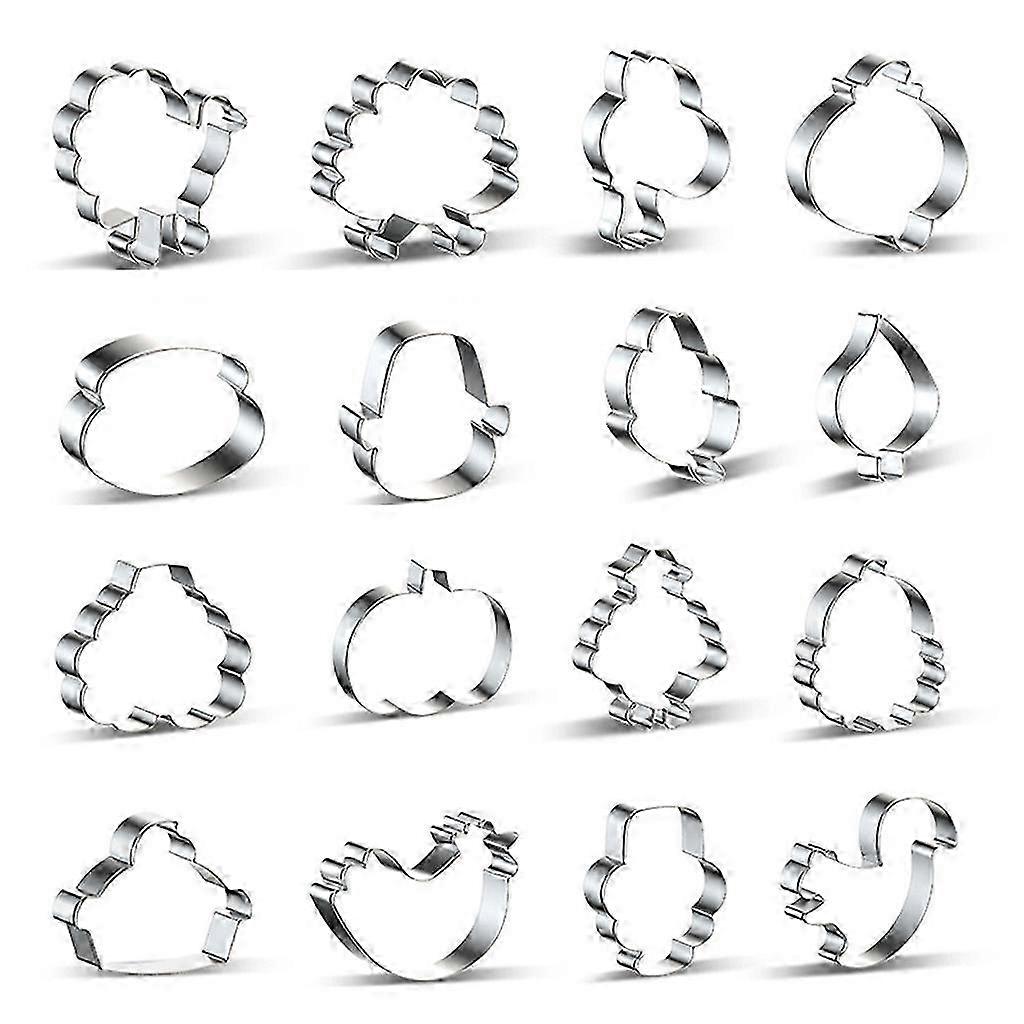 16 stk Thanksgiving Series Cookie Cutter Set Rustfritt stål Kjeksform Fondant--