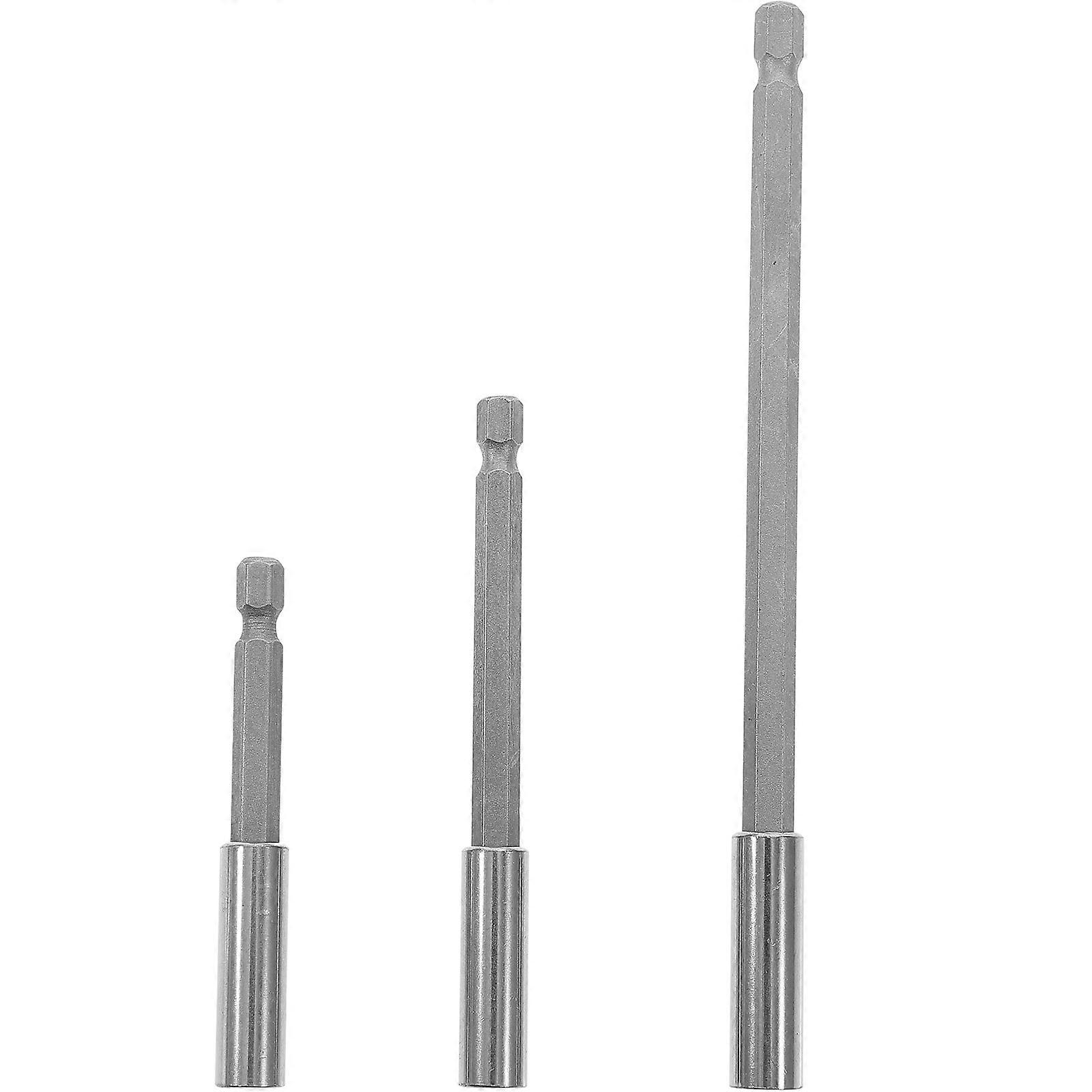 Hand Drill Extension Magnetic Connection Drill Bit Extension Rod Power Tools Silver 150mm Torque Transmission 3Pcs