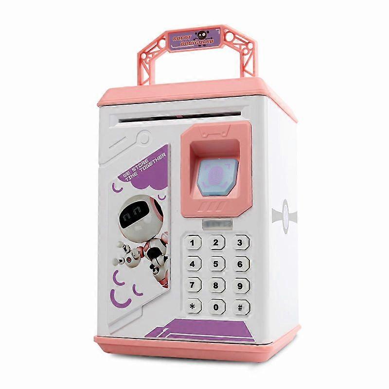 Electronic Banking ATM Password Fingerprint Piggy Bank Cash Coins with Music, Pink