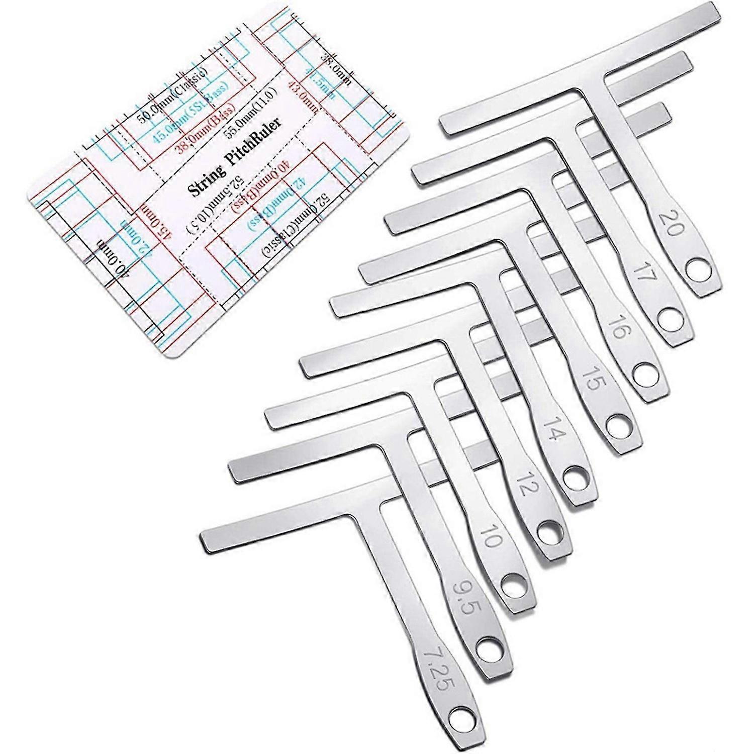 10-Piece Set Guitar Measuring Tool Include 9 T-Shaped Arc Ruler 1 Guitar String Height Ruler for Gui