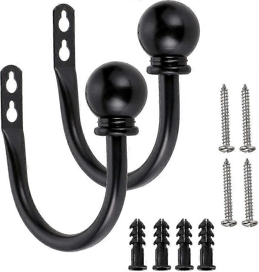 1ペアの金属製カーテンフック軽量レトロウォールマウント--ブラック
