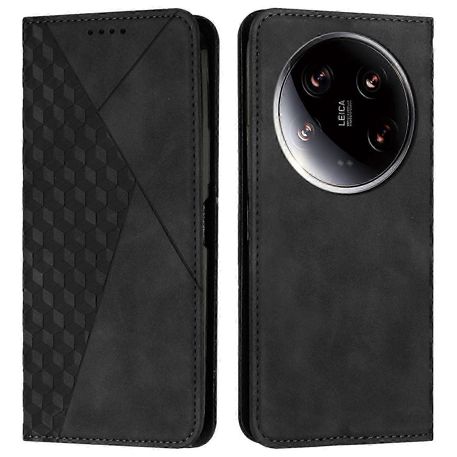 Case with Magnetic Closure for Compatible Smartphone, PU Leather Rhombus Design