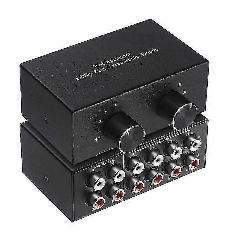 4 Way Bi-Directional RCA Stereo Switch 2 In 4 Out or 4 In 2 Out L/R Jack Sound Channel RCA Switcher Selector