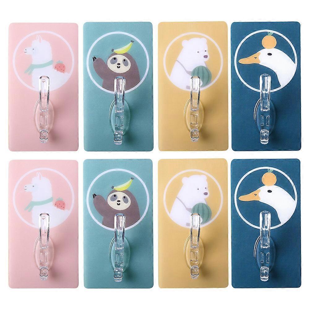 Durable Hooks Cartoon Storage Hooks Dining Room Self-Adhesive Load-Bearing 8Pcs 13X7cm Assorted Color