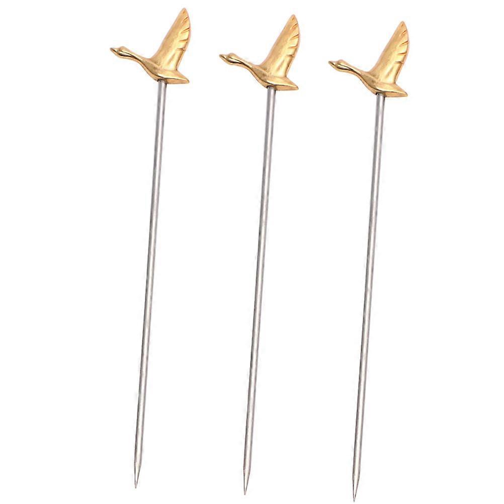 Multi Functional Stainless Steel Toothpicks Golden For Cakes 3Pcs