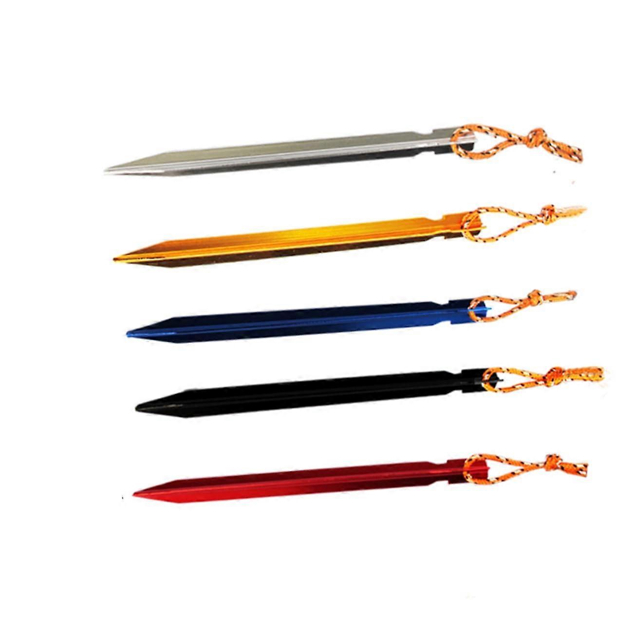 Aluminium V Shape Tent Pegs 10 Pack - Long Blue Camping Stakes for Snow and Sand with Mounting Holes for Easy Removal