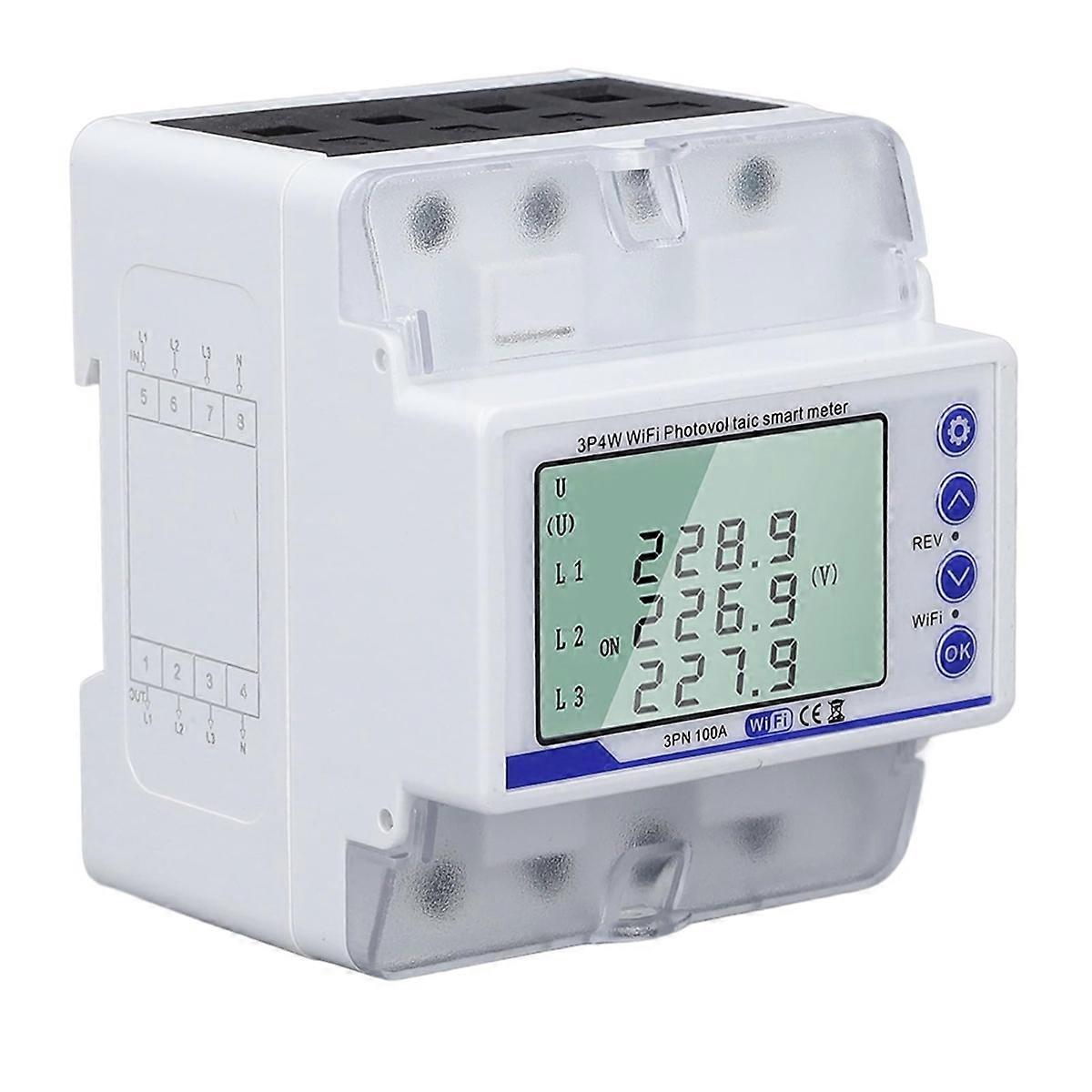 WiFi Circuit Breaker 3-Phase Energy Meter with LCD Display - 60-300V 100A Directional Switch