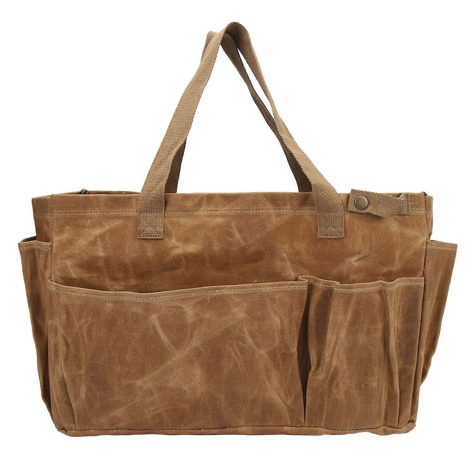 Canvas Pot Bag Waterproof Wearproof Large Capacity Comfortable Grip Canvas Bag for Camping Khaki YMHC