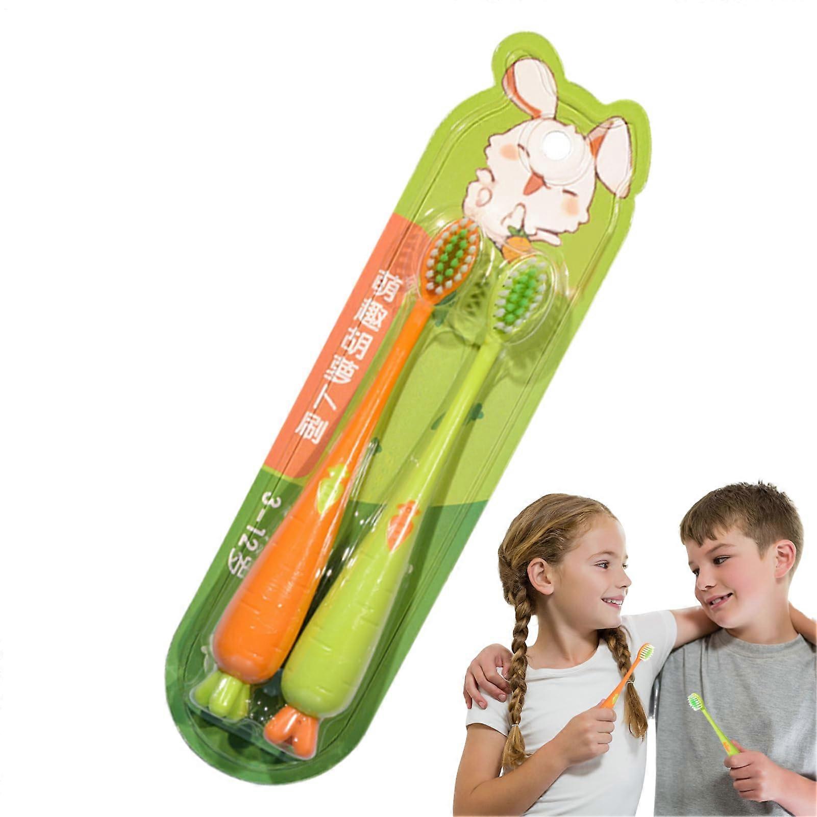 Kids Toothbrush Set, 2 Carrot Shaped Cartoon Toothbrushes with Soft Bristles for Boys and Girls, Daily Use and Travel Friendly