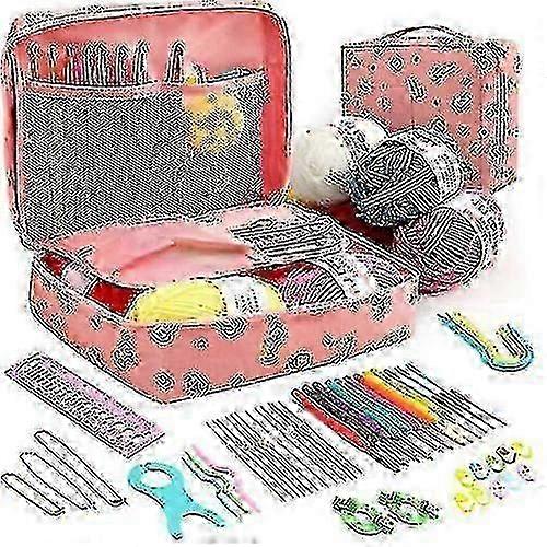 59 Pack Ergonomic Crochet Hook Set with 5 Rolls of Yarn - Complete Knitting Needles Kit for Beginners & Craft Enthusiasts