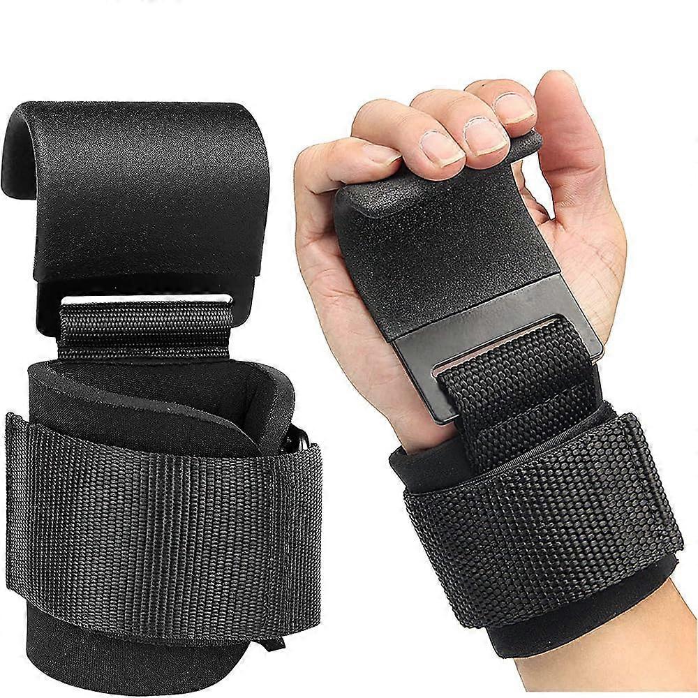 2 x Fitness Weight Lifting Hooks for Men and Women, Wrist Wraps, Weightlifting Grips for Powerlifting, Shrugs, Rowing and Deadlifts Black