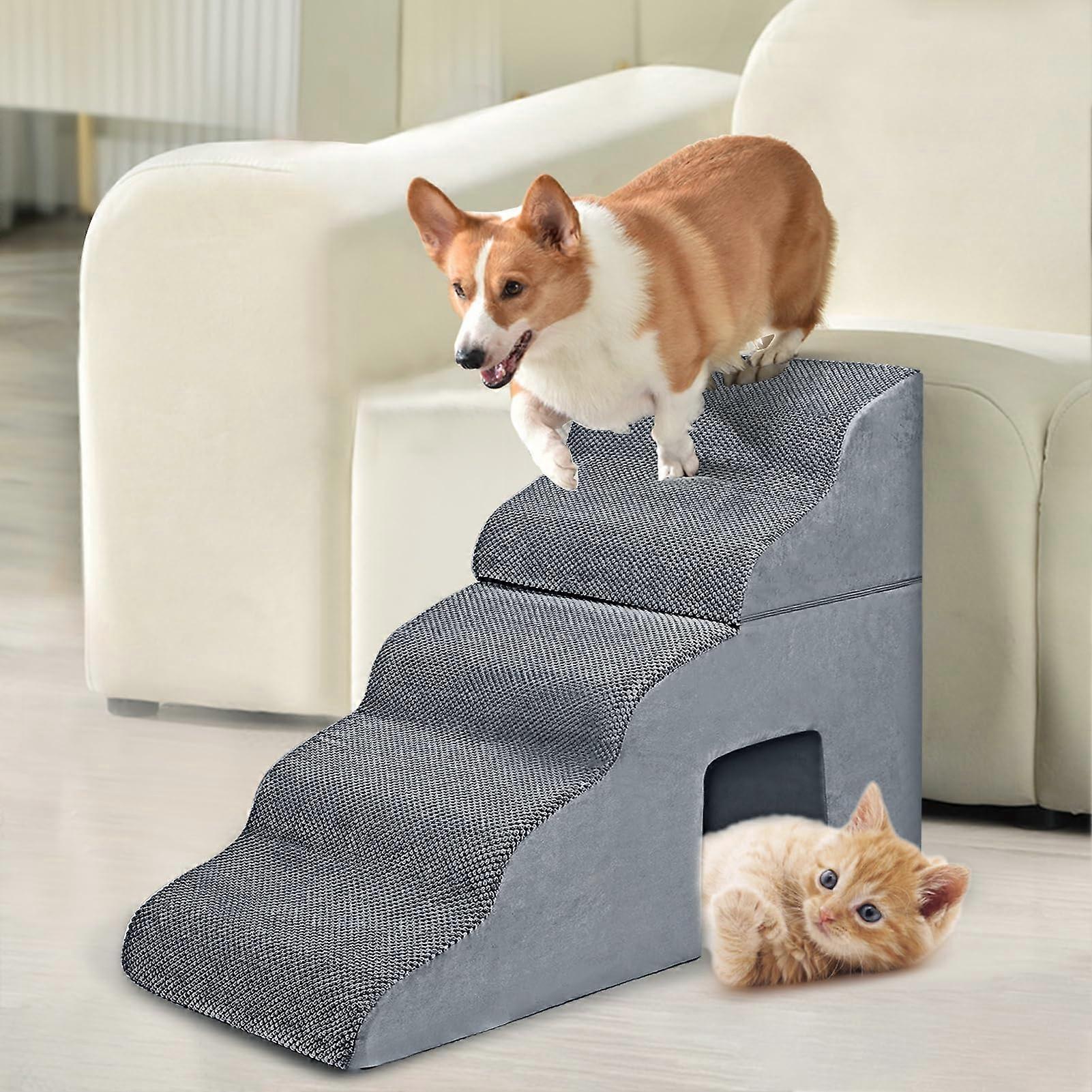 Dog Stairs Ramp for Bunk Beds and Couch, 5-Tier Curved Non-Slip Pet Steps for Small Dogs and Cats, Indoor Gray