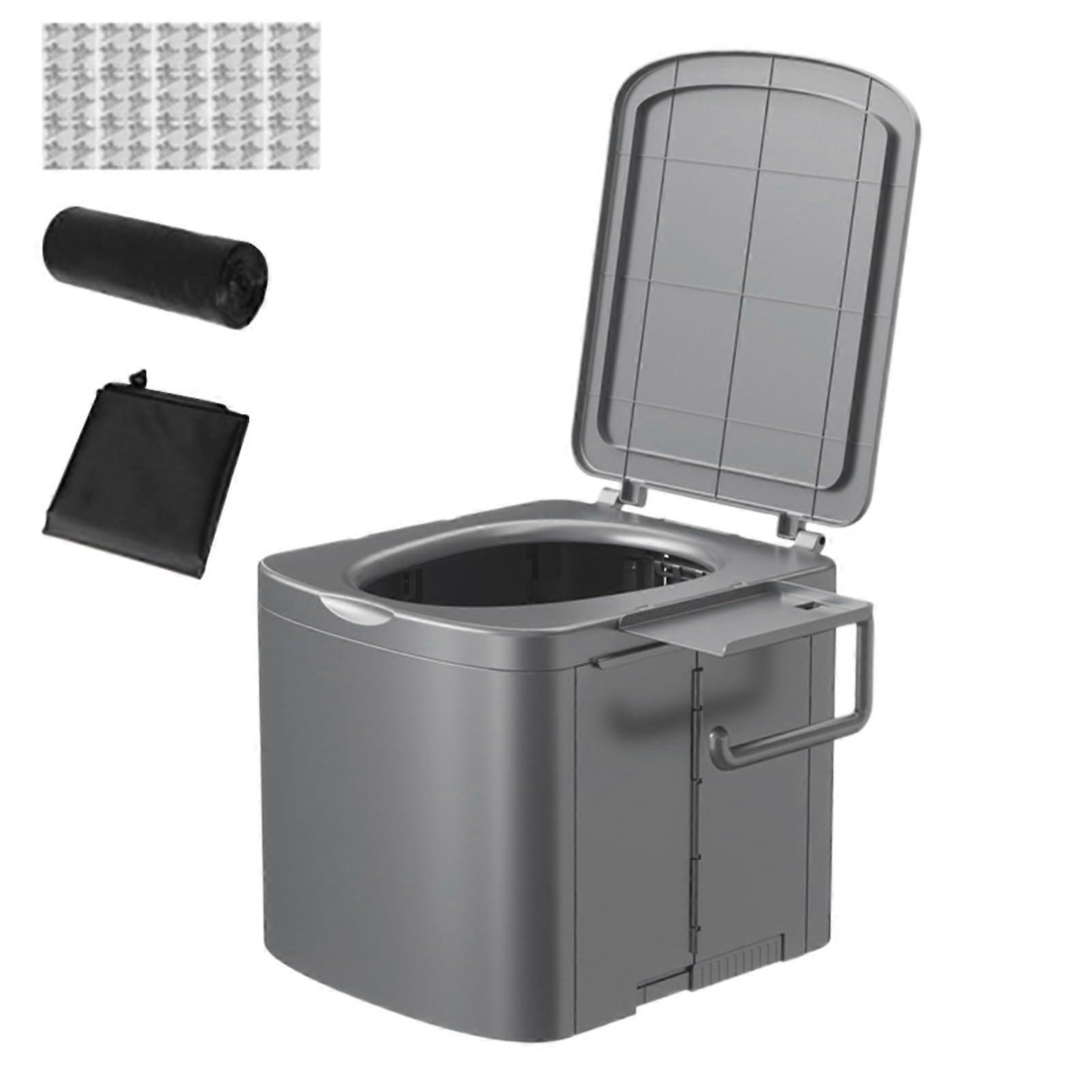 Portable Travel Toilet With Ergonomic Handle, Foldable Seat And Storage Shelf, Gray, For Travel RV Car, Adults And Kids