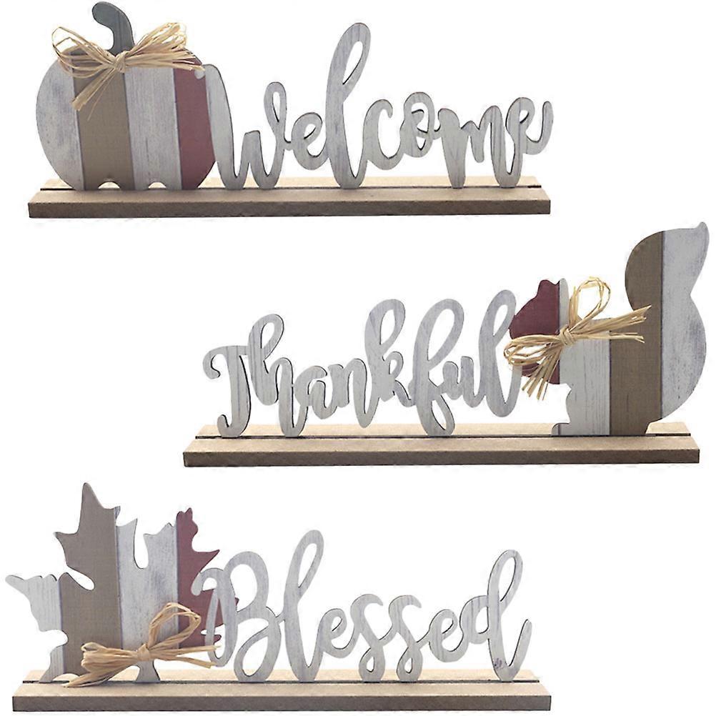 Dinner Wooden Table Signs For Thanksgiving Rustic Style 3Pcs