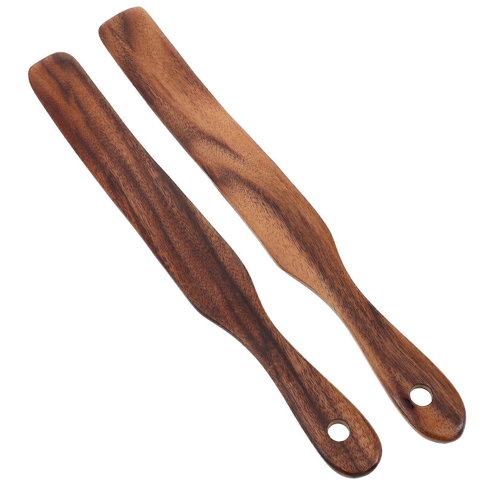 2pcs Wood Sourdough Spurtles Long Handle Kitchen Utensil for Mixing Dough Bread Stirring Baking Spatula