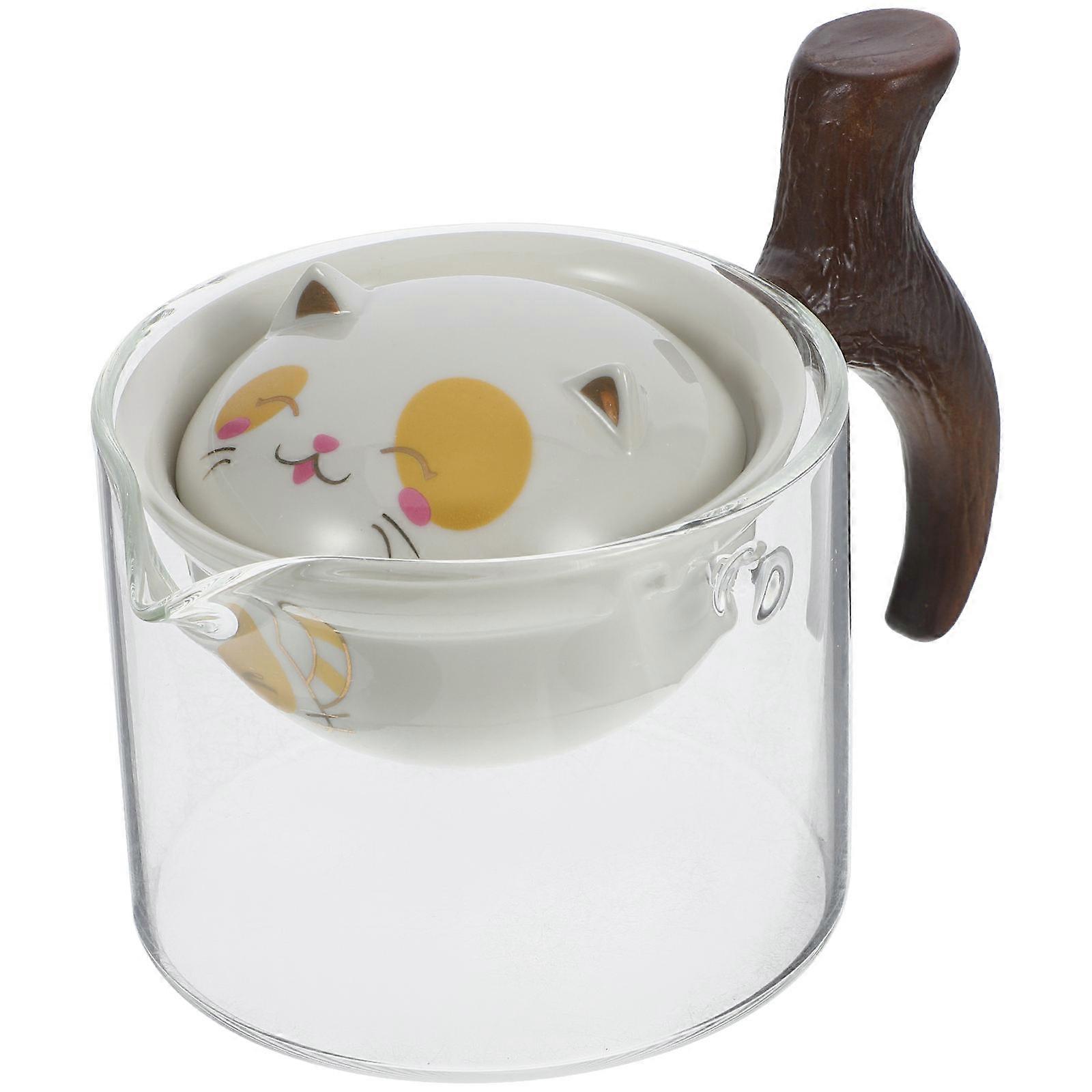 Chinese Ceramic Teapot Porcelain Tea Pot With Wooden Handle For Restaurant Use 360-Degree Rotation 1Pcs