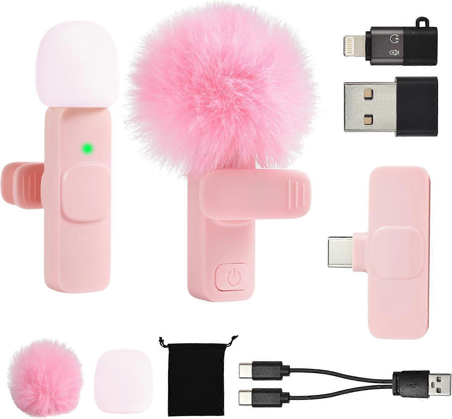 Mini Pink Microphone for iPhone, Android Phone, Tablet, iPad PC, USB C Wireless