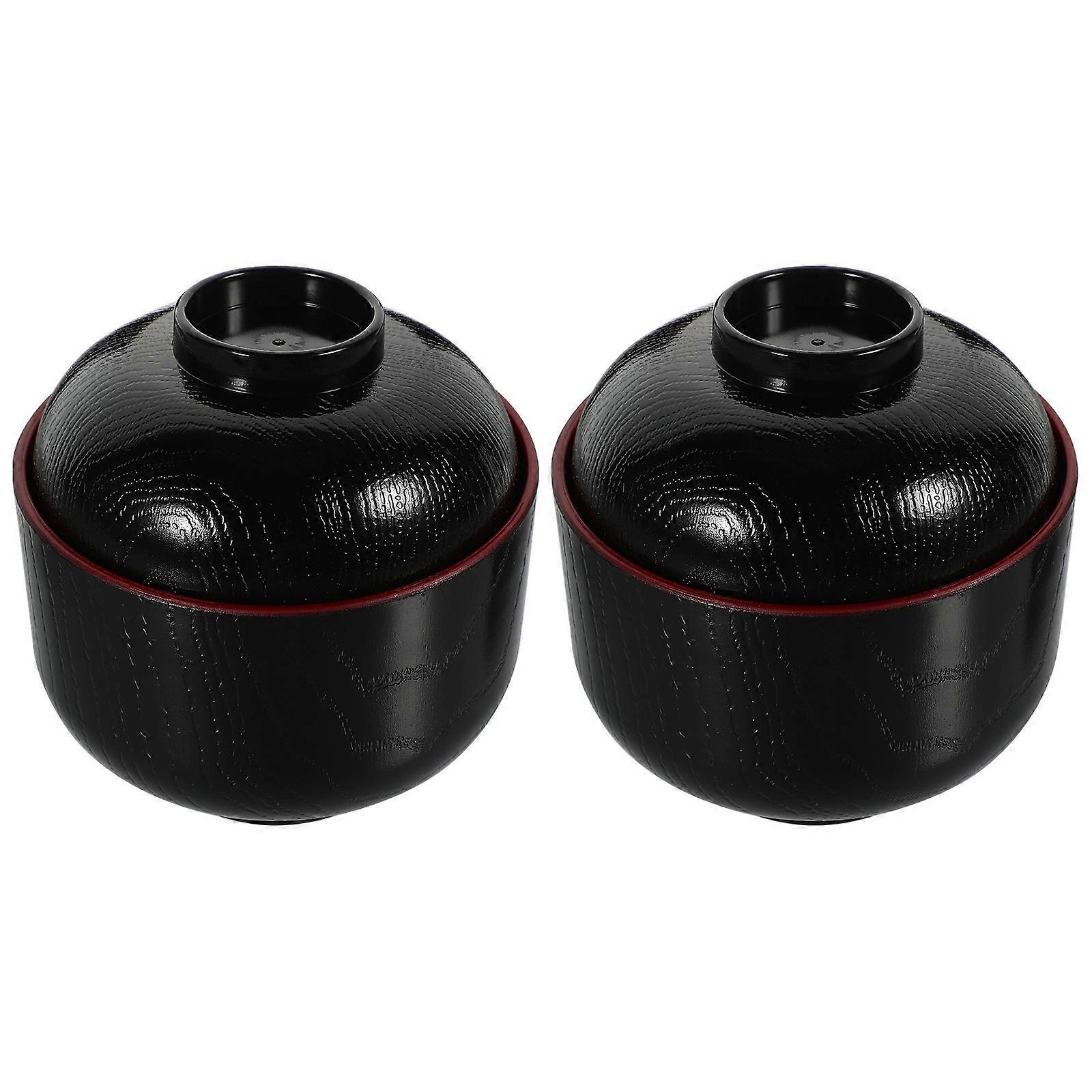 Japanese Style Small Bowl with Lid for Kitchen Use Food Grade ABS Black Color Easy to Clean 2 Pack