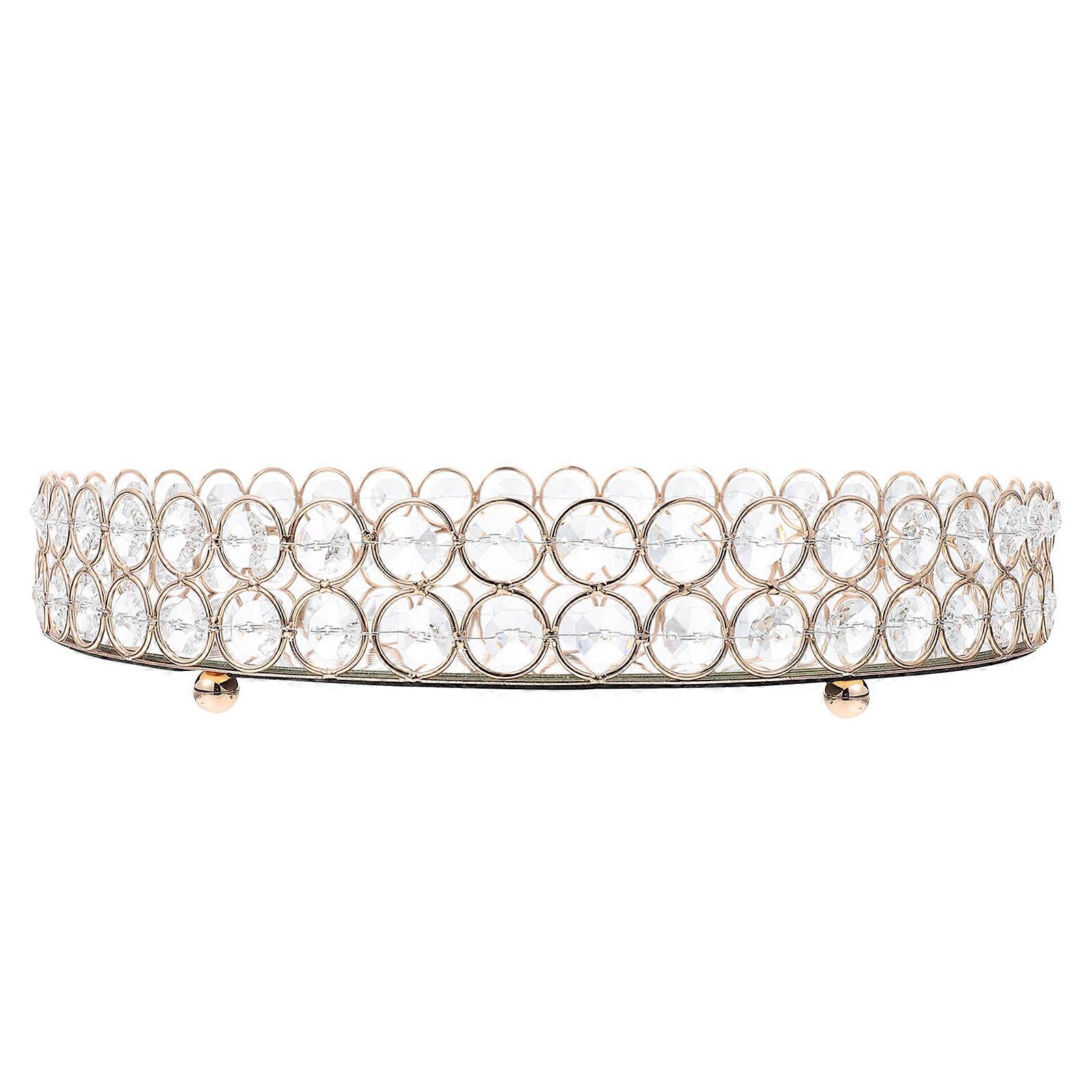 Golden Metal Jewelry Tray for Home Use Lightweight and Durable with Round Mirror Surface 1Pc