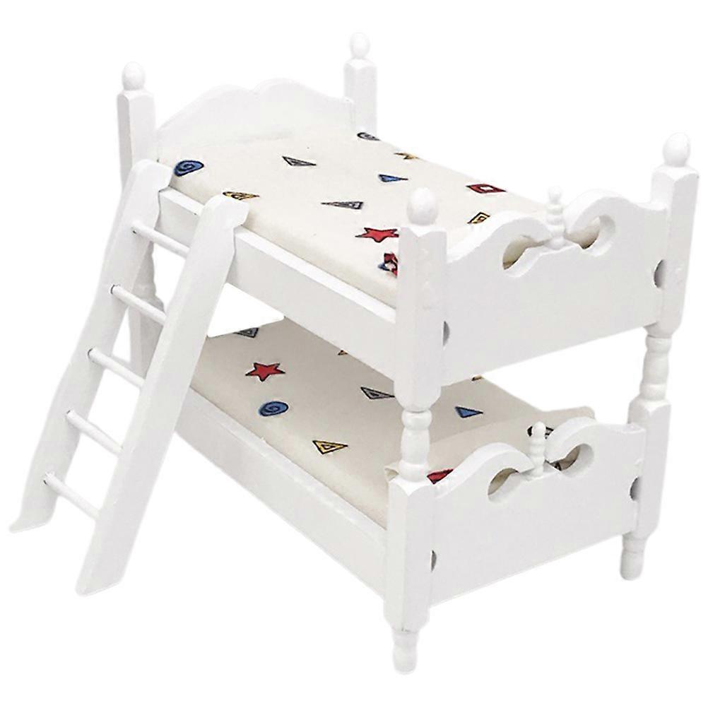 Mini Bunk Bed Ornament For Doll House Accessories In White Color Pretend Set 5.38X4.72X3.18in