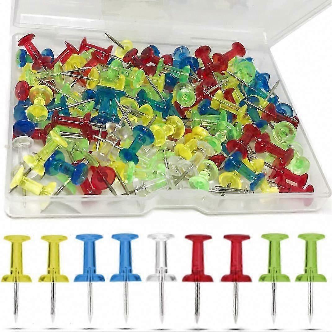 Color Push Pins - 200 Thumb Tacks with Storage Box for Cork, Notice & Bulletin Boards - Map Drawing Pins