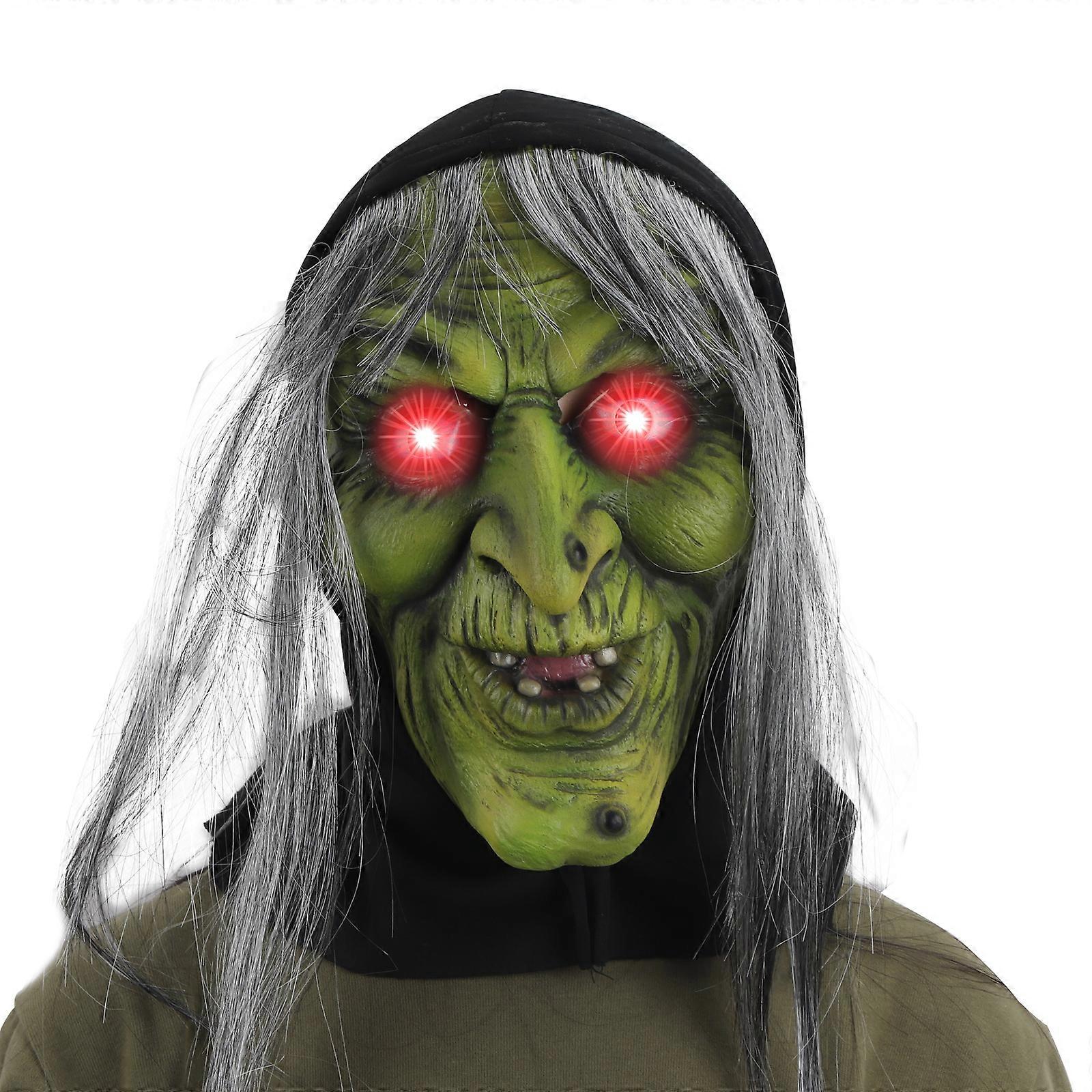 LED light up old witch latex mask