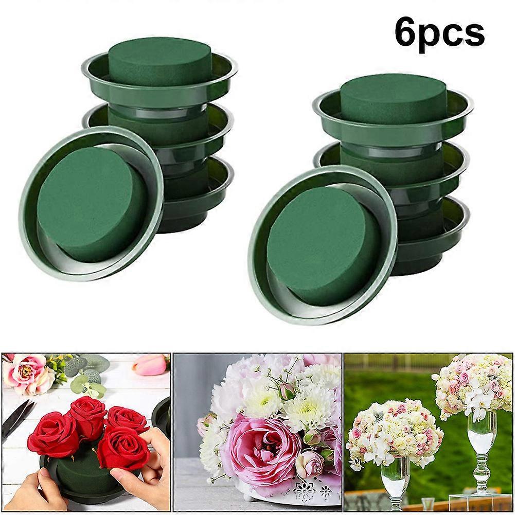 6*Flower Arrangement Mud Perfect Flower Foam Cylinders Round Fresh Flowers with Plastic Trays Decorating for Wedding 12*4cm