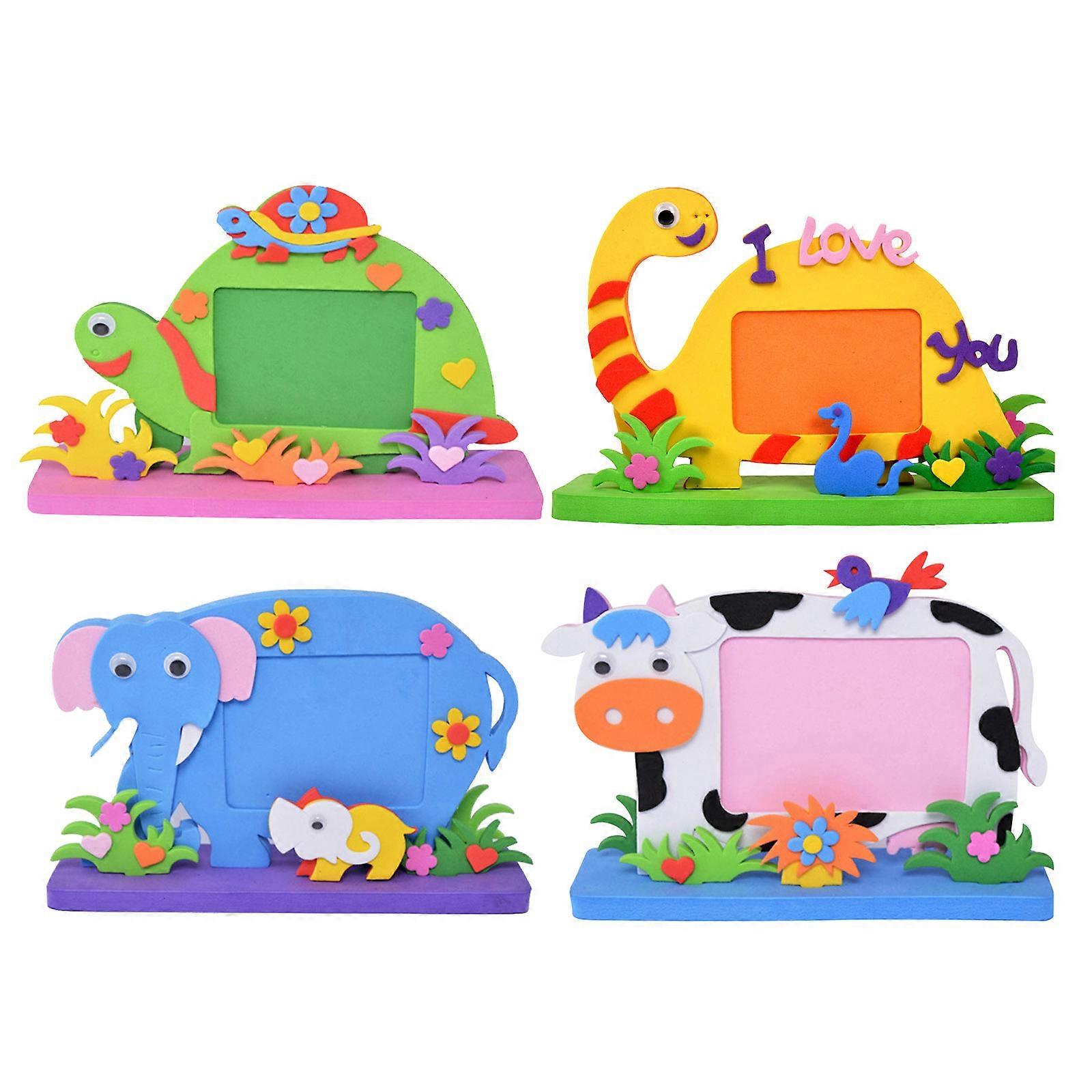 4Pcs Handmade Children Photo Frame DIY 3D Cartoon Animal Photo Frames Craft