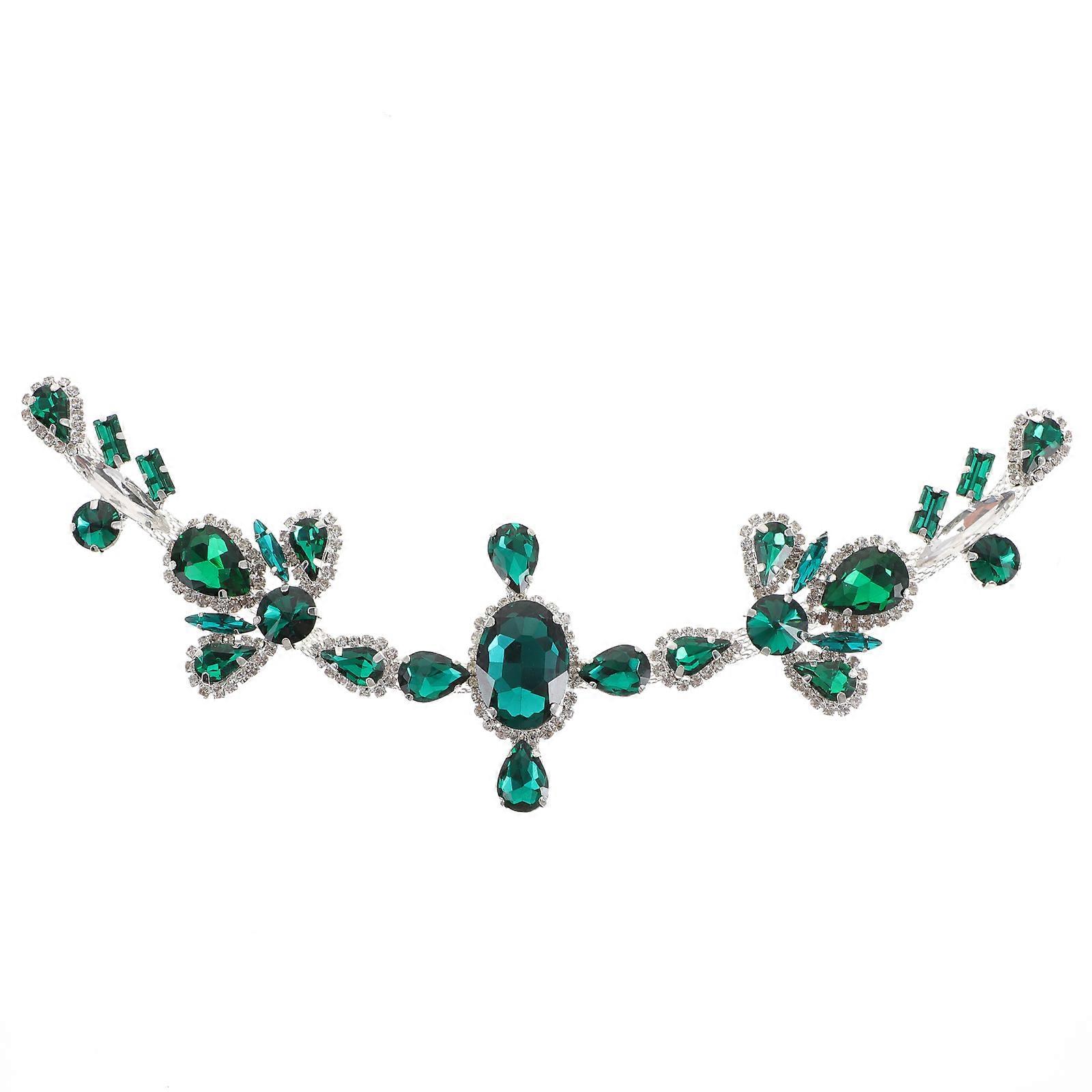 Shiny Green Crystal Chain Applique for Decoration Lightweight and Wear Resistant 0.5 Inch