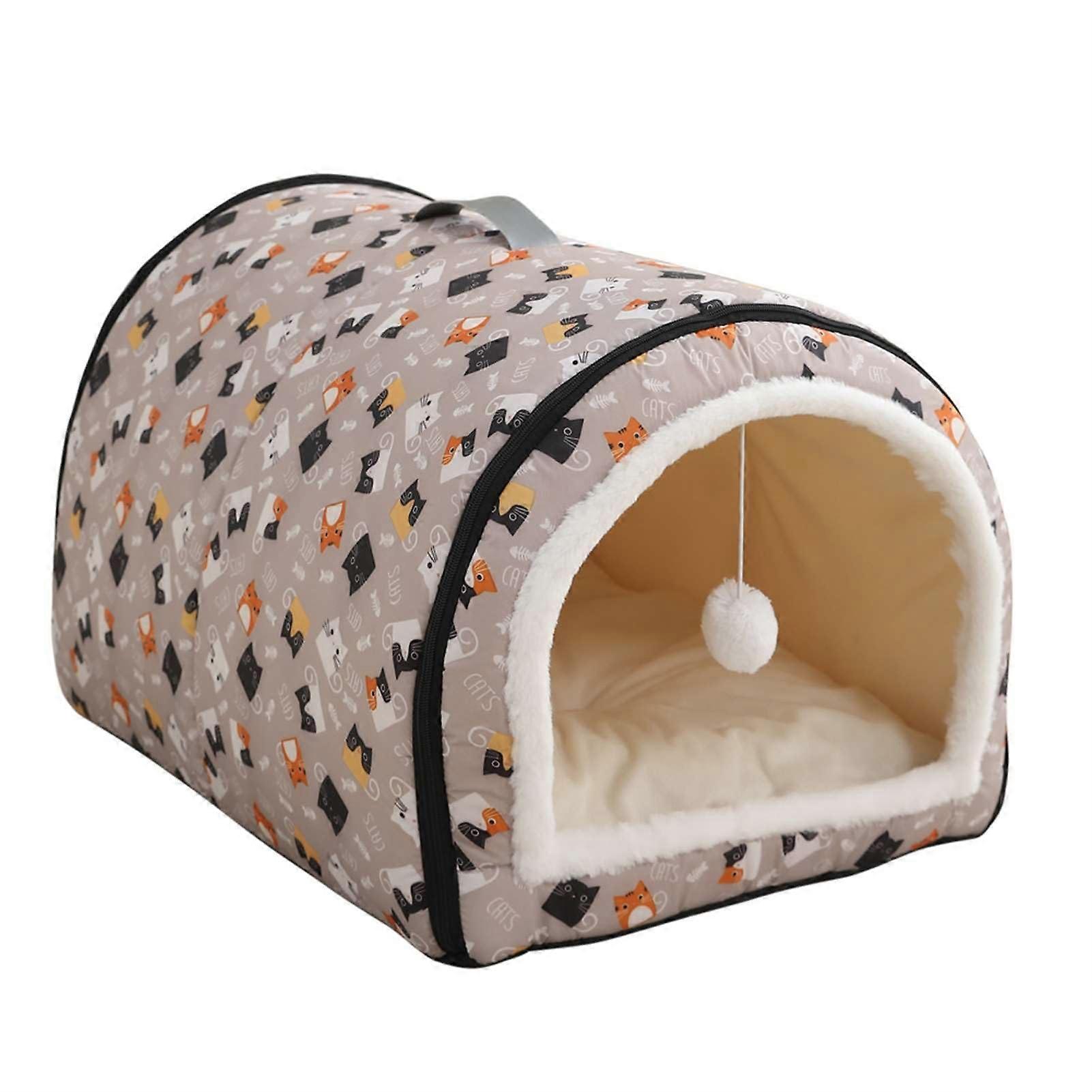 Waterproof Dog House, Warm Pet Cushion with Soft Insert, Foldable Dog Bed for Sleeping, Khaki, 65×45×40cm