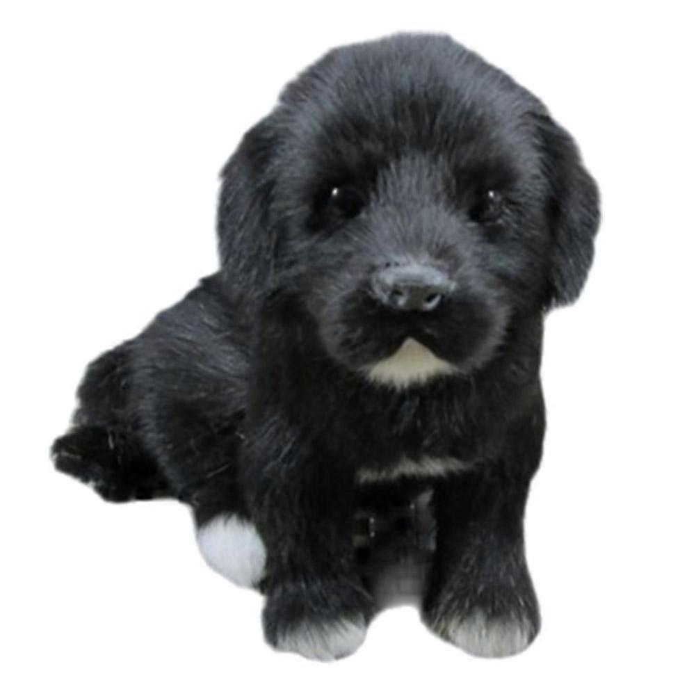 Câine negru realist cățeluș de pluș, simulare animale de pluș jucării de pluș