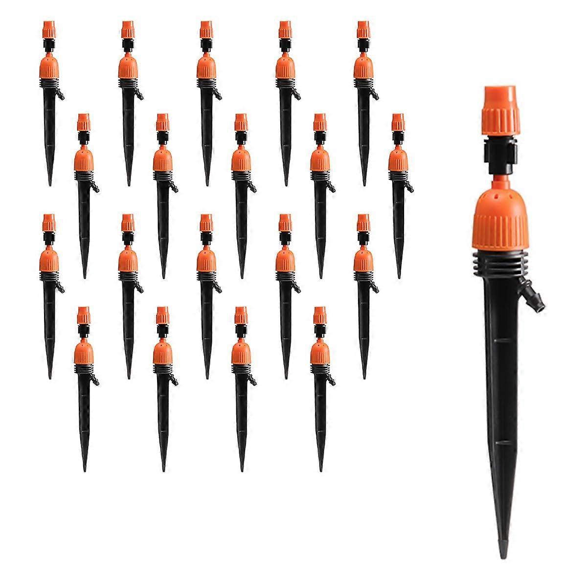 Drip Irrigation Emitters 20-Pack For 1/4-Inch Hose, Adjustable 360 Degree Flow Stake Drippers, 7.5-Inch Garden Sprayers