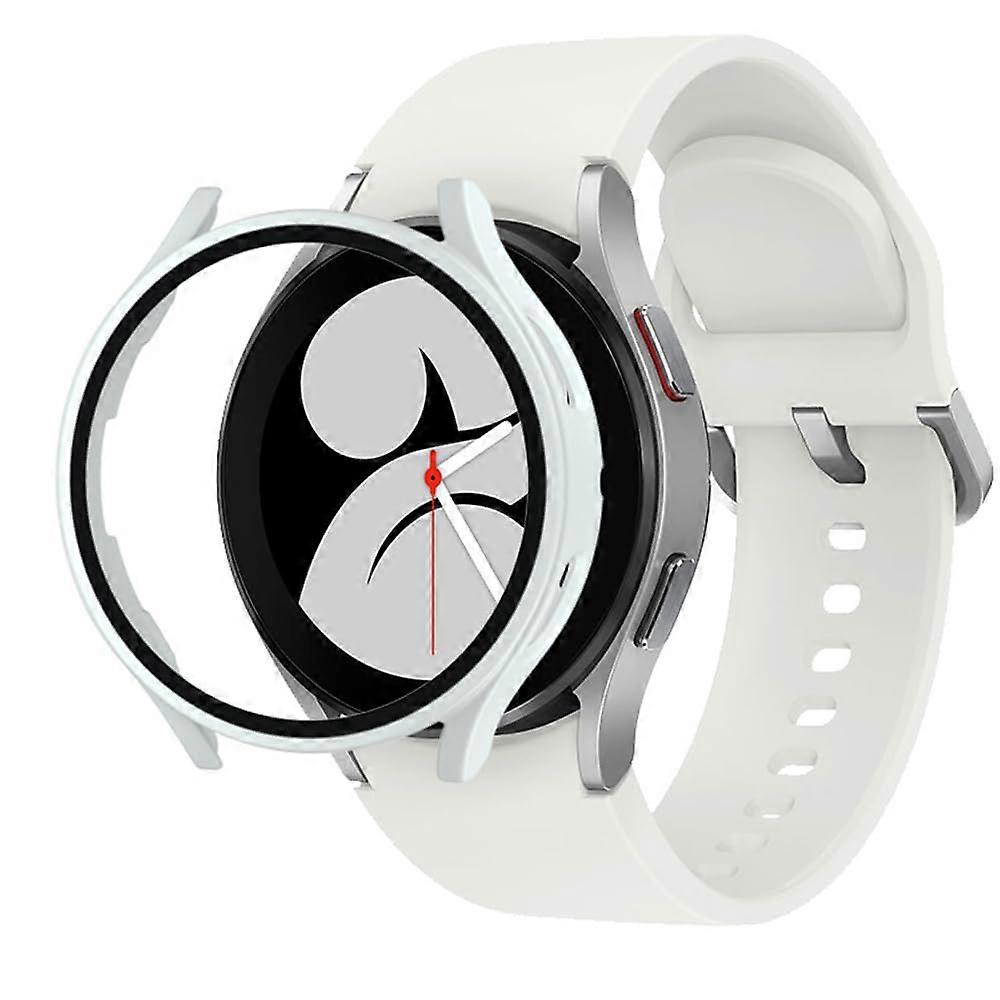 Tempered Glass Screen Protector for Galaxy Watch 7 40mm, Hard Full Coverage PC Case, Protective Cover in White