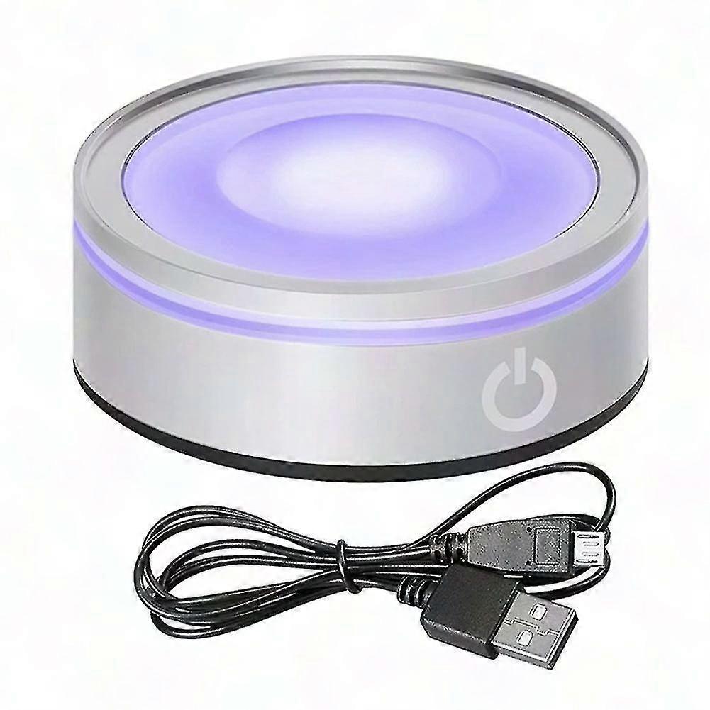 Touch-Sensitive LED Light Base for 3D Crystal Glass Art Photo Frame - Round Colorful Display Stand