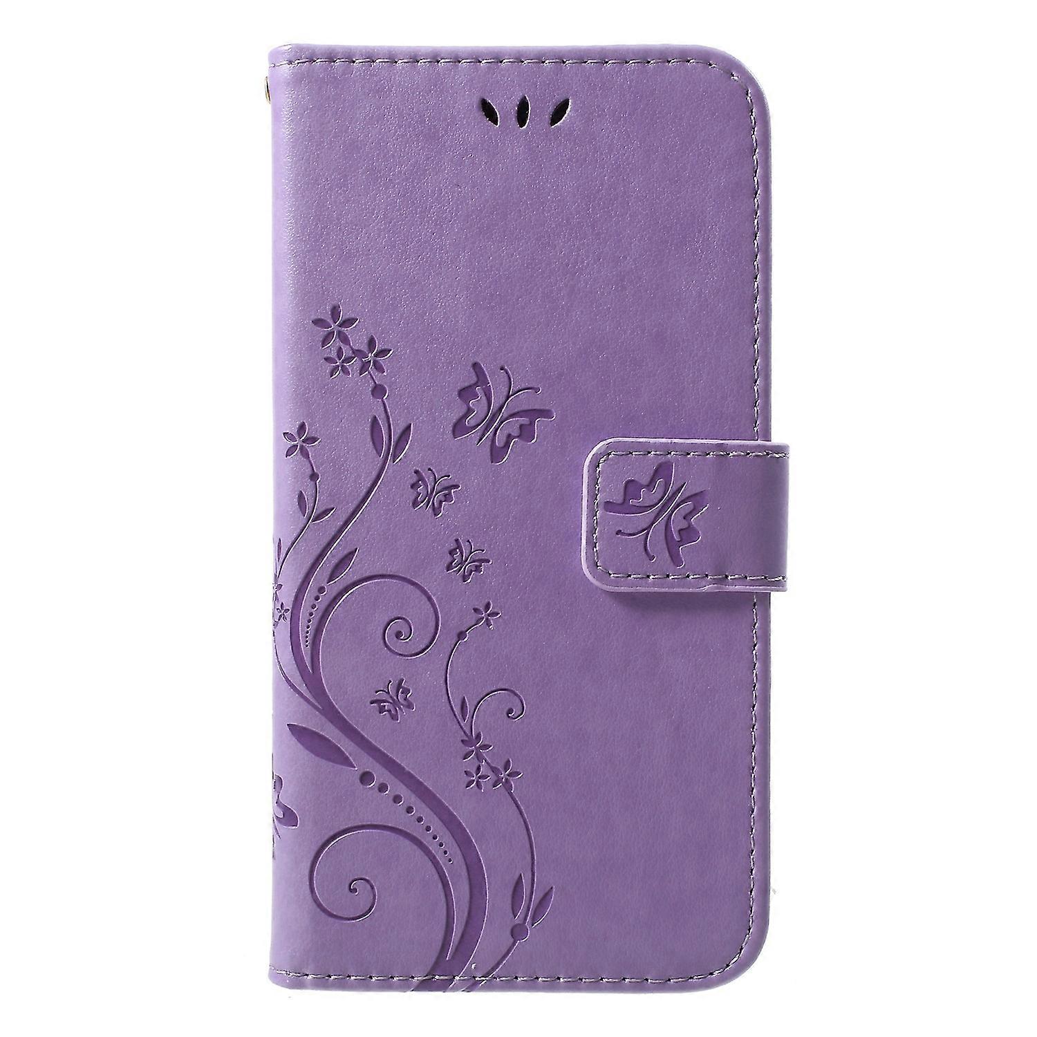 Imprint Butterfly Flower Stand Wallet PU Leather Case Accessory for iPhone XR 6.1 inch - Light Purpl