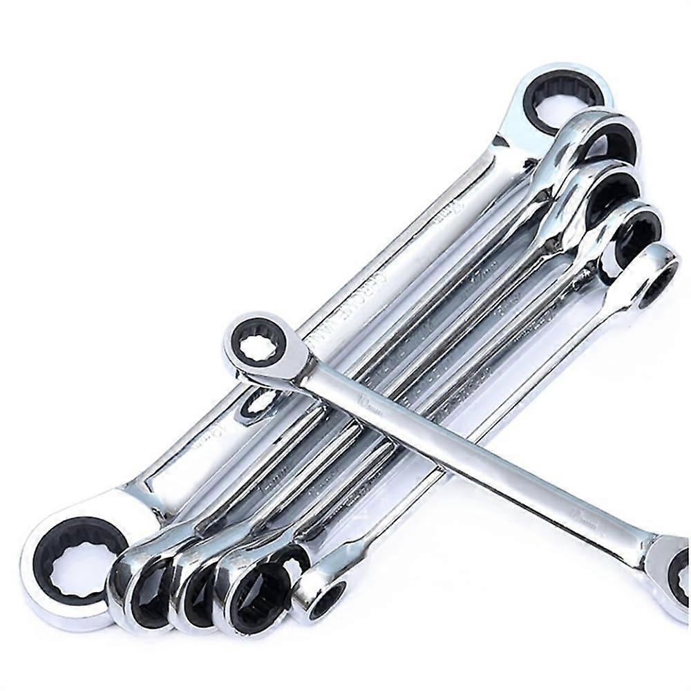 Spanner Set 8-27mm Chrome Vanadium Ring Double-Head Ratchet Wrench, Reversible Combination Spanners (8-10)