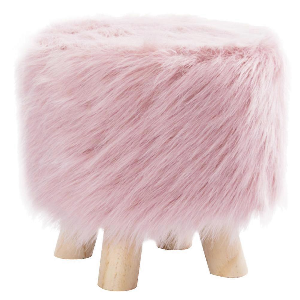 Children's Stool Round Plush Seat for Washing Hands Brushing Teeth Pink Polyester Non-Slip 1Set