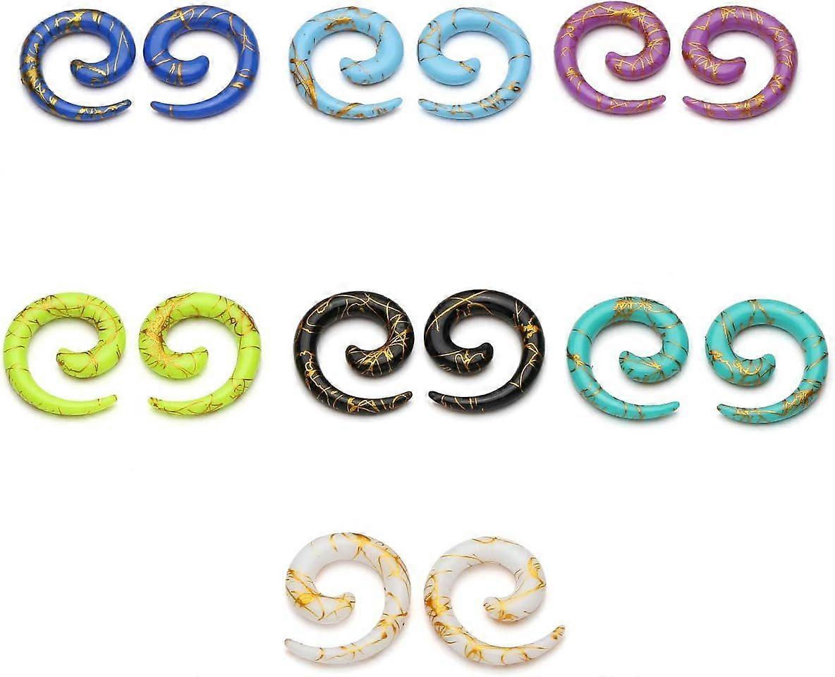 14pcs Set Mixed 7 Colors UV Acrylic Spiral Snail Tapers Plug Sizes 14G-3/4 Taper