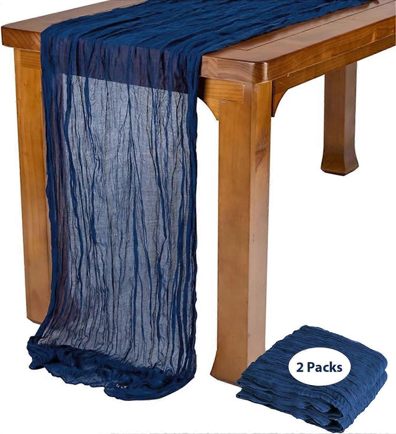 2 Pack 10 Ft Cheesecloth Table Runner Navy Blue Gauze Long Table Runners Boho