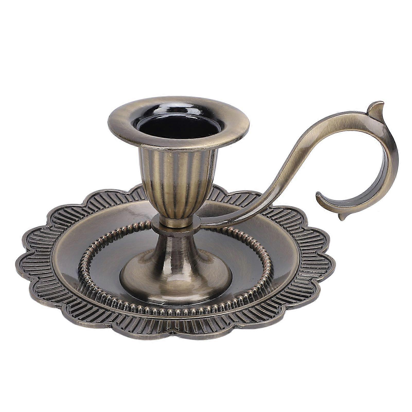 Retro Handheld Candlestick Holder Vintage Handle Stand Zinc Alloy European Style Table Candlelight Stand Home Decoration Bronze