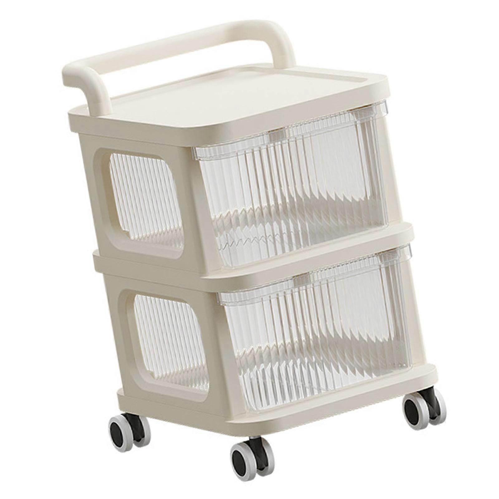 2-Layer Beige Rolling Cart with Clear Drawers for Kitchen Office