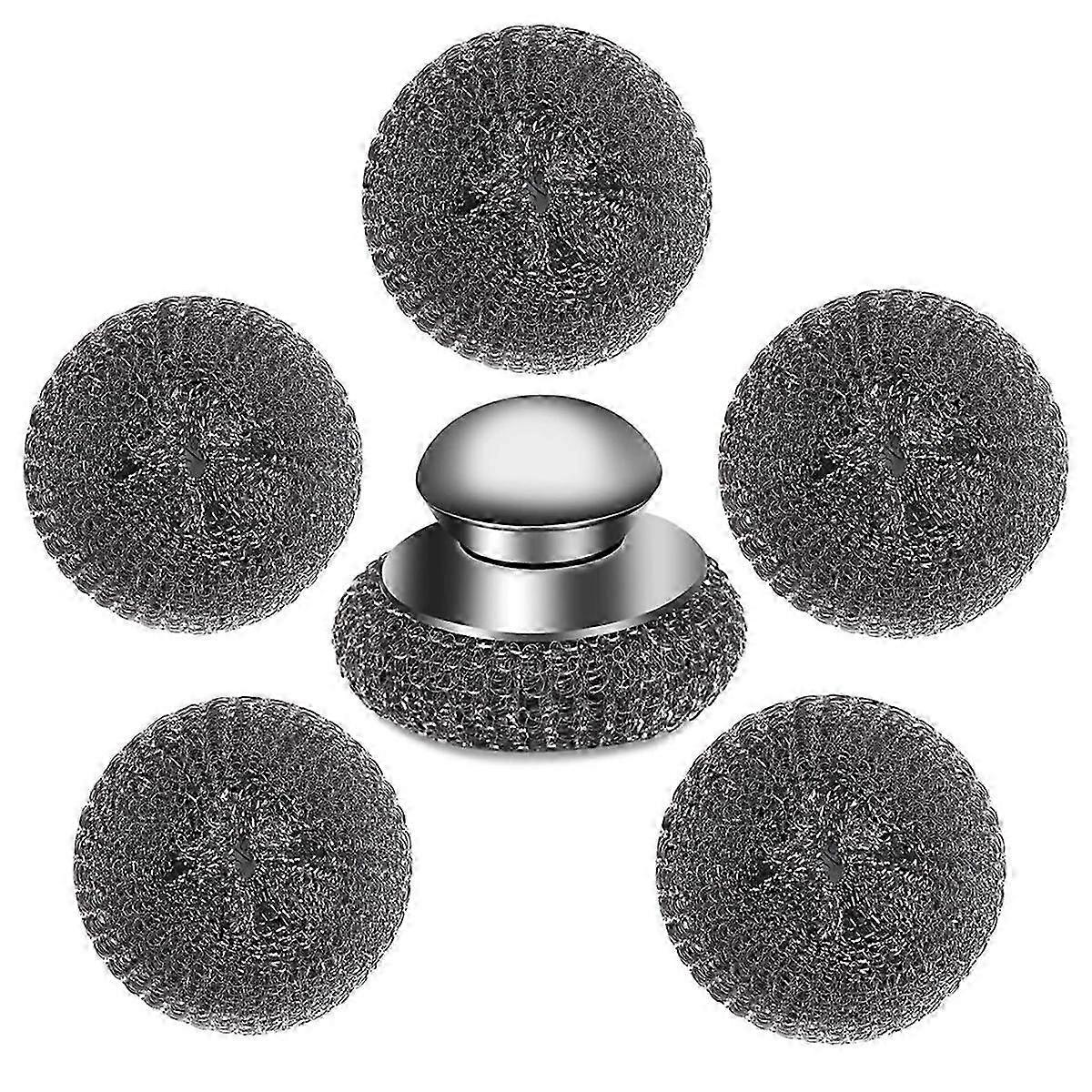 6Pcs Steel Wool Scrubber Set with Handle, Stainless Steel for Kitchen