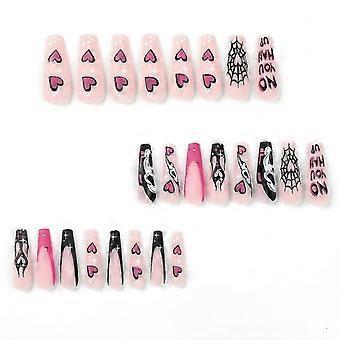 24 Stück langer Sarg falsche Nägel Halloween Schädel Designs tragbare gefälschte Nägel