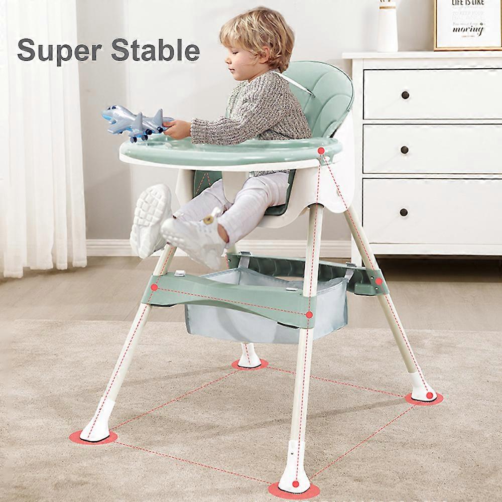 Putybudy Foldable Baby High Chair 2-Level Height 61/92cm Green/Pink