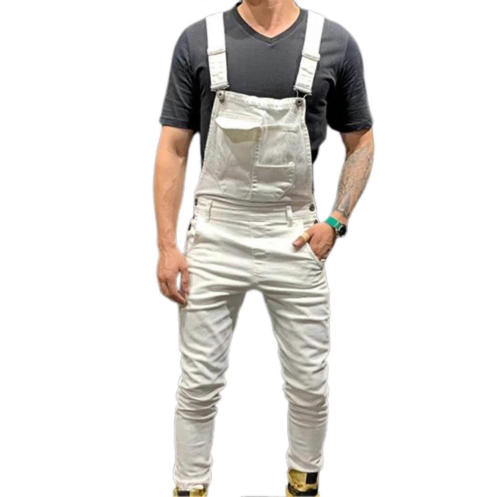 Men Jumpsuit Solid Color Multi Pockets Overalls Full Length Mid Rise Cargo Jumpsuit for Working