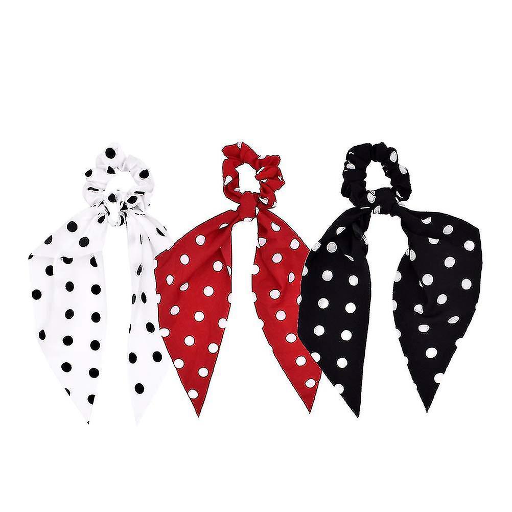 3pcs Polka Dot Hair Scrunchies Vintage Stain Hair Scarf Ties Stylish Bow Ponytail Holder Compatible avec