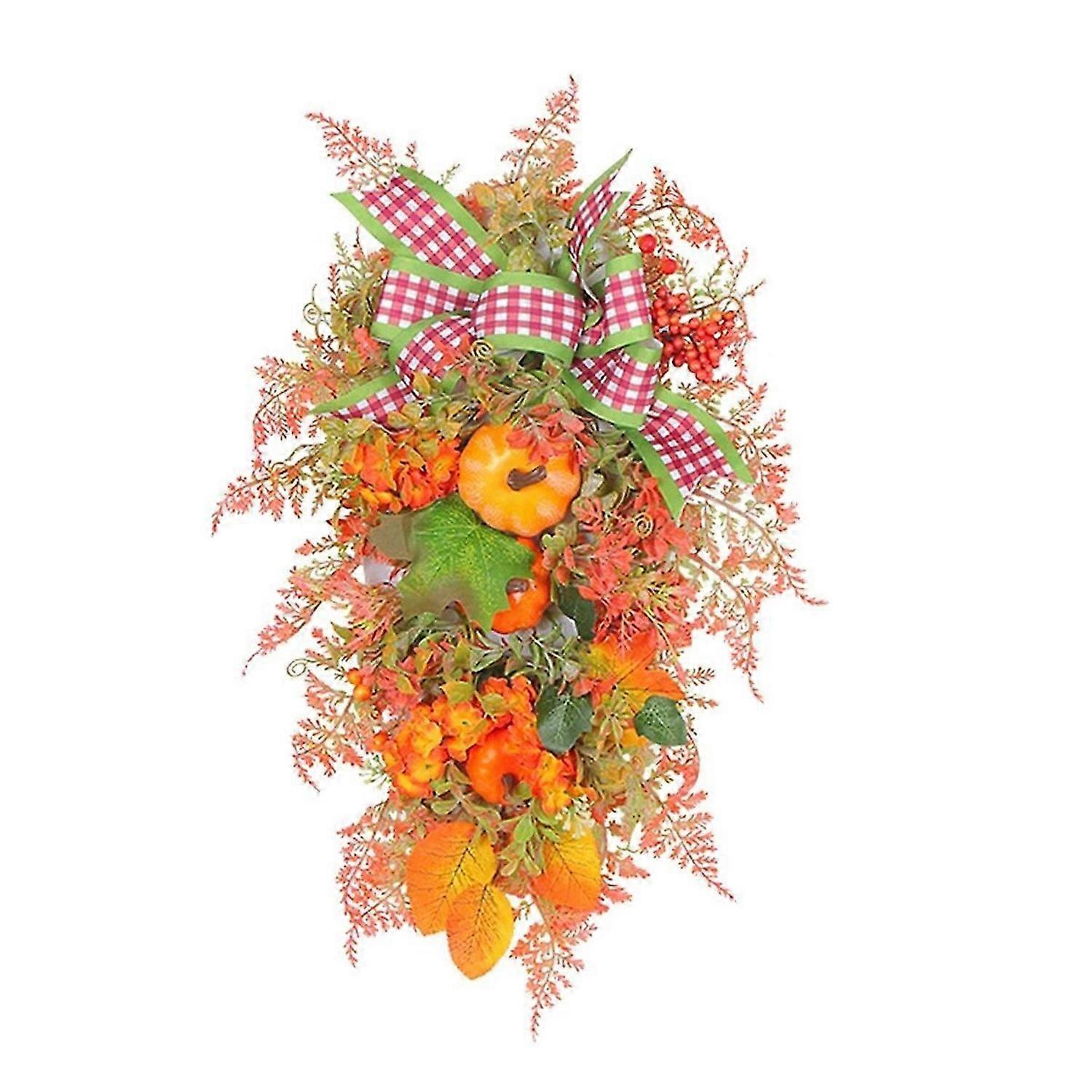 Fall Wreath,Artificial Fall Harvest Teardrop,Autumn Fall Decor